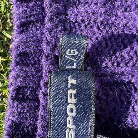 Ralph Lauren Sport Sweater Womens Large Purple Cable Knit V Neck Pullover Cotton - Picture 4 of 8